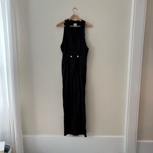 Vintage Black Sleeveless Jumpsuit with Gold Buttons